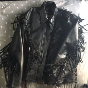 Men’s Black leather jacket with fringe
